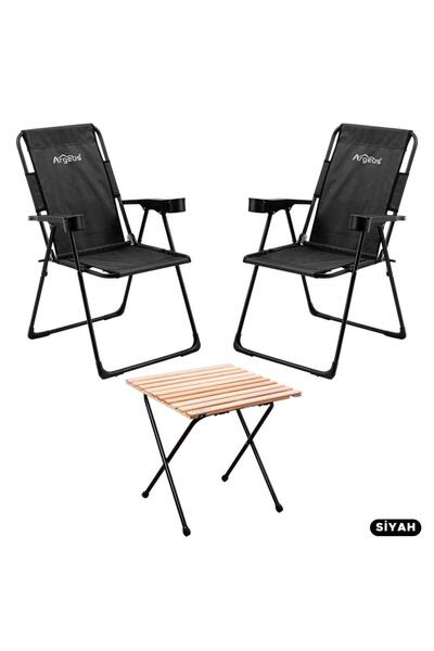Genel Markalar 2 Adet Katlanır Kamp Sandalyesi ve Masa Seti - Rest - Taşıma Ç...
