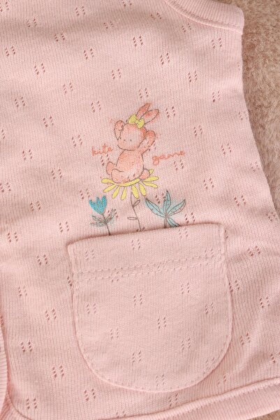 kidello Pink Rabbit Pocketed Baby Girl Vest