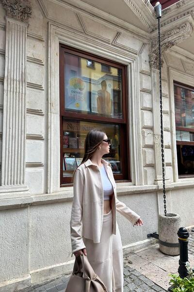 lizge giyim KOL FERMUAR DETAY SÜET GÖMLEK