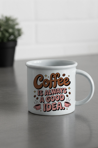 giftkonsept Coffee Is Always a Good Idea Printed Enamel-Looking Ceramic Vintage Mug