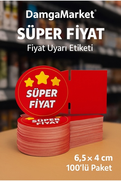 DamgaMarket Market Raf Önü SÜPER FİYAT Fiyat Uyarı Etiketi – 6,5 × 4 cm – 100...