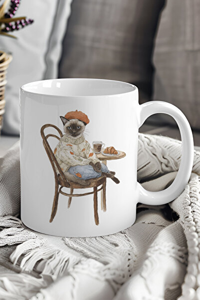 giftkonsept Autumn Themed Cute Cat No:3 Printed Gift Mug
