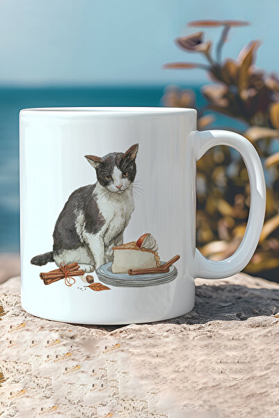 giftkonsept Autumn Themed Cute Cat No:5 Printed Gift Mug
