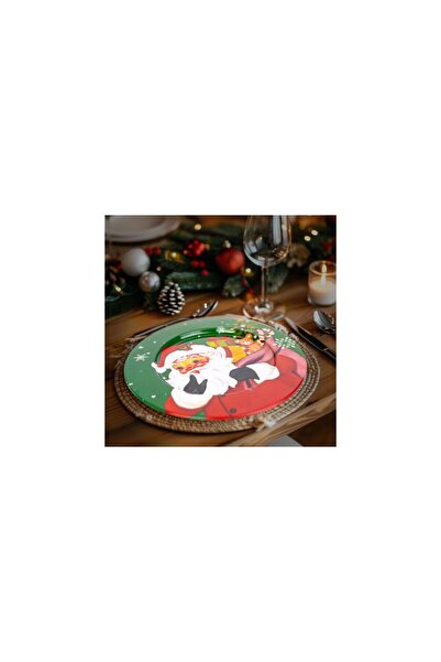 Mercaton Metal Christmas tray Santa Claus green 33 cm