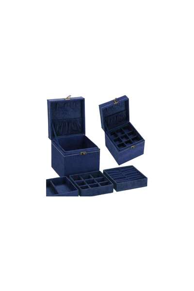 Springos Jewelry Box, Velvet, Blue, 12x12x12 cm,