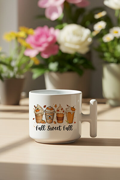 giftkonsept كوب قهوة لاتيه مطبوع عليه هدية رقم 7 بتصميم خريفي مع مقبض