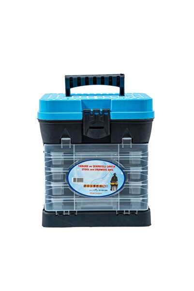 Genel Markalar Tabureli Balıkçı Takım Çantası - 4 Çekmeceli - Mavi