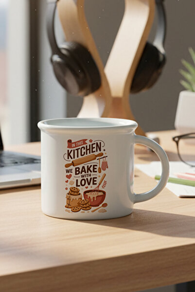 giftkonsept In This Kitchen Printed Enamel-Looking Ceramic Vintage Mug Cup