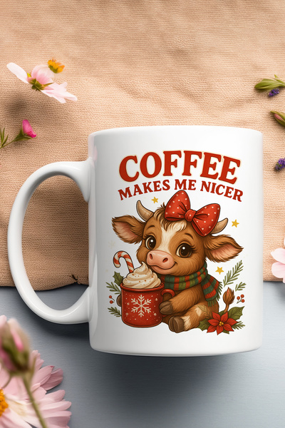 giftkonsept Coffee Makes Me Niceer Cute Cow Printed Gift Mug