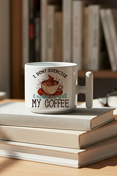 giftkonsept I Don'T Exercise It Makes Me Spill My Coffee Printed Gift t Latte Cup with Handle Mug Cup