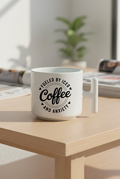 giftkonsept كوب لاتيه مطبوع عليه عبارة 'Fueled By Coffee' مع مقبض، هدية مميزة