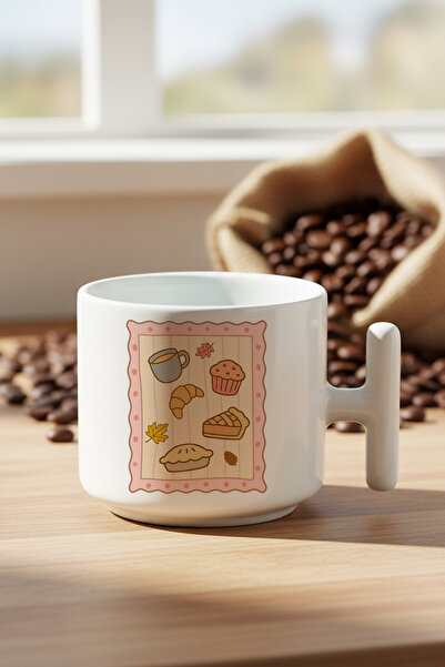 giftkonsept كوب قهوة لاتيه مطبوع عليه حلويات الخريف مع مقبض على شكل حرف T