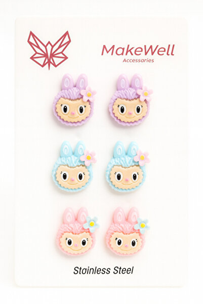 MakeWell Steel Needle Labubu Kuromi My Melody Rabbit Design Steel Needle Earring Set
