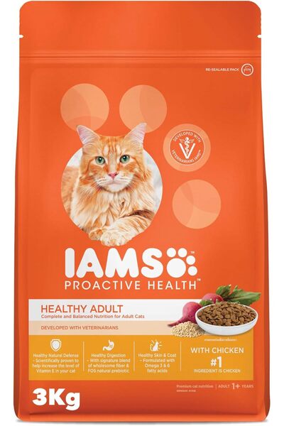 Iams Cat Food, Cat Dry Food with Chicken 3Kg, Cat Food Proactive Health, Complete and Balanced Nutri