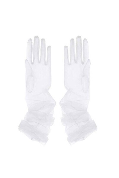 KESNUP Long tulle lace bridal gloves, universal size, White
