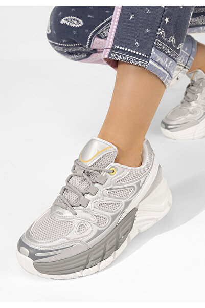 B T Shoes Stribrné dámské tenisky na klínku Amberly
