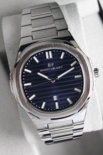 Store Patek Model Silver with Navy Blue Box Guaranteed Steel Men's Watch