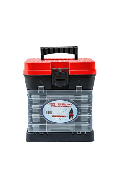 Genel Markalar Tabureli Balıkçı Takım Çantası - 4 Çekmeceli - Kırmızı