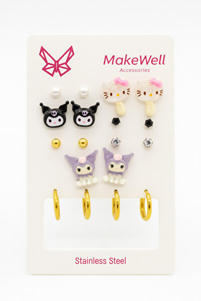 MakeWell Steel Needle Kuromi My Melody Hello Kity Cinnammaroll Unicorn Pochaco Dog Design Earring Set