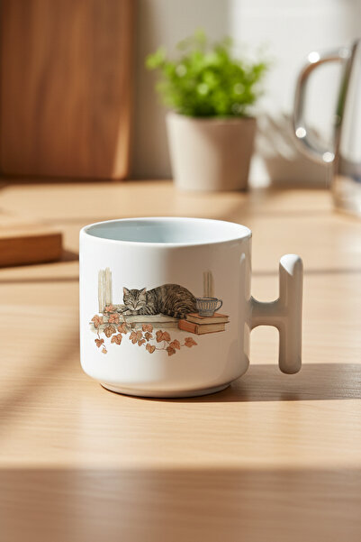 giftkonsept كوب لاتيه مطبوع عليه صورة قطة لطيفة رقم 10 بتصميم خريفي مع مقبض