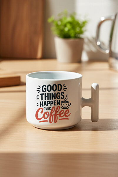 giftkonsept كوب قهوة مطبوع عليه عبارة 'Good Things Happen Over Coffee' مع مقب...
