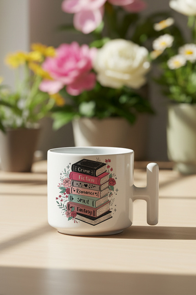 giftkonsept Colorful Books Printed Gift T-Handle Latte Cup Mug