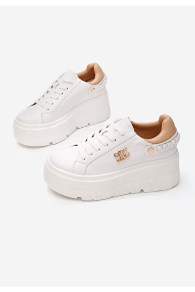 B T Shoes Bílé dámské tenisky na platformě Blanch