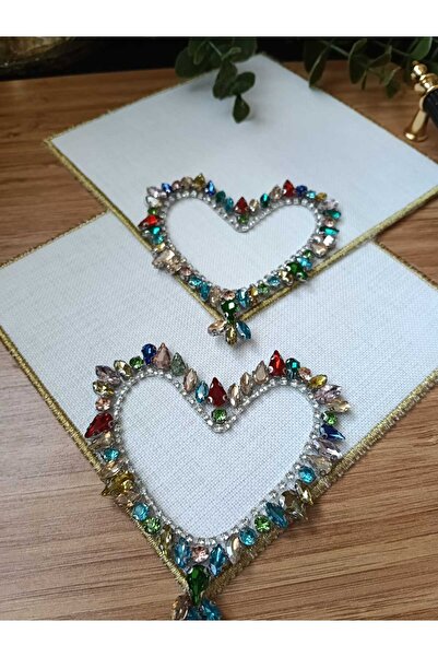 ZEYNEP ELA KAHVE YANI TAŞLI KALP KOKTEYL SUNUM PEÇETESİ 2 ADET