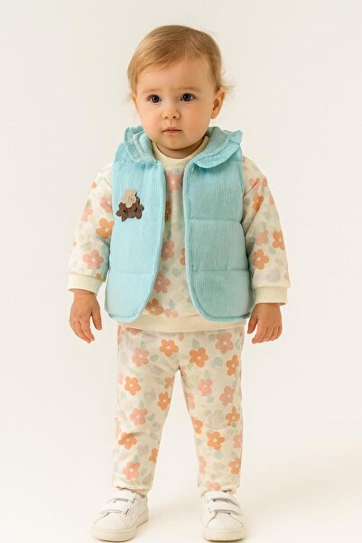 RAPAPA Baby Girl Floral Patterned 3-Piece Set – Sweatshirt, Pants and Vest 5131Y