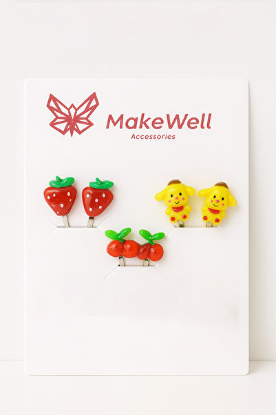 MakeWell مجموعة أقراط بدون ثقوب بتصميم الفراولة والكرز والدلفين وحصان البحر و...