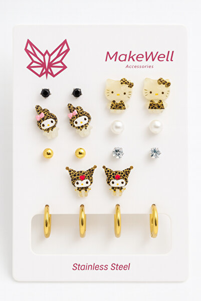 MakeWell Steel Needle Kuromi My Melody Hello Kity Cinnammaroll Unicorn Pochaco Dog Design Earring Set