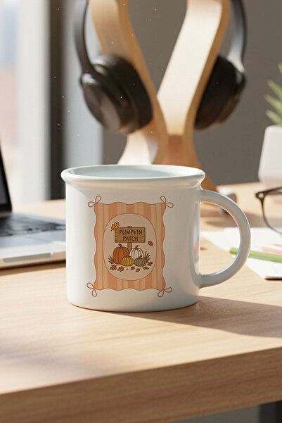 giftkonsept Autumn-Themed Pumpkin Patch Printed Enamel-Looking Ceramic Vintage Mug Cup