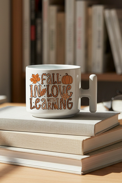 giftkonsept Fall in Love with Learning Printed Gift T-Handle Latte Cup Mug