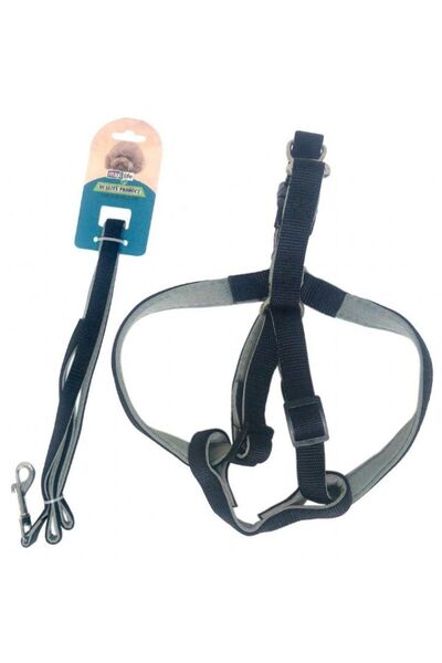 Maxilife Pet Maxilife Black Soft Textured Dog Chest and Walking Leash Set 1.5 cm (Chest: 30 cm - 50 cm)
