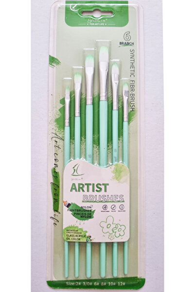 Modellino 6'lı Renkli Artist Sulu Boya Akrilik Boya Guaj Yağlı Boya Fırçası-No: 2-4-6-8-10-12 / Yeşil Renkli