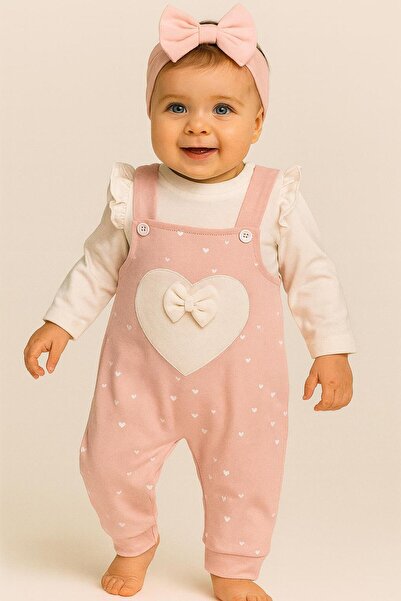 RAPAPA Pink Heart Bow Baby Romper Set – Long Sleeve 6835