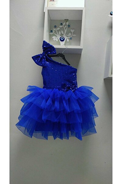 babysmile One Shoulder Bowknot Saks Blue Girls Tutu Dress
