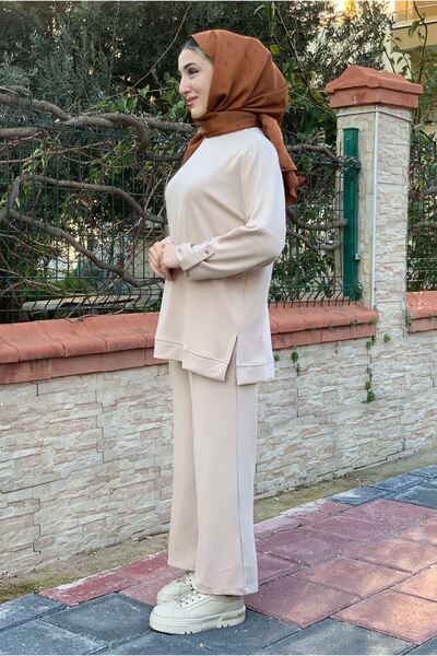 Moda Rosa 26K2253 - Beige - Modal Fabric Basic Double Set