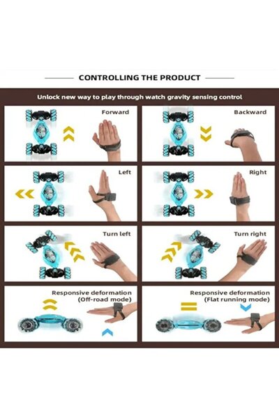 Magicway Bilekten Kontrol El Sensörlü Uzaktan Kumanda Sarjlı Işıklı Sesli 4x4 Drift Atan Akrobat Stunt Araba