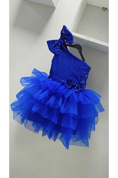 babysmile One Shoulder Bowknot Saks Blue Girls Tutu Dress