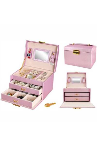 KESNUP Κουτί κοσμημάτων με καθρέφτη 20 θέσεων ροζ