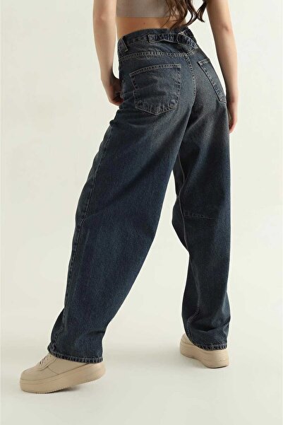 geenz manifacture Tokalı Baggy Likrasız Yüksek Bel Wide Leg Salaş Geniş Paça Kot Pantolon