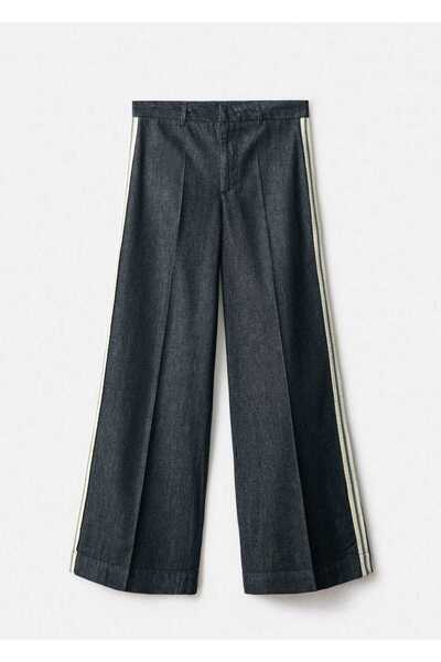 MANGO Woman Çizgili wide leg jean pantolon