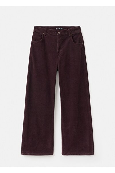 MANGO Woman Wide-leg düşük bel kadife jean