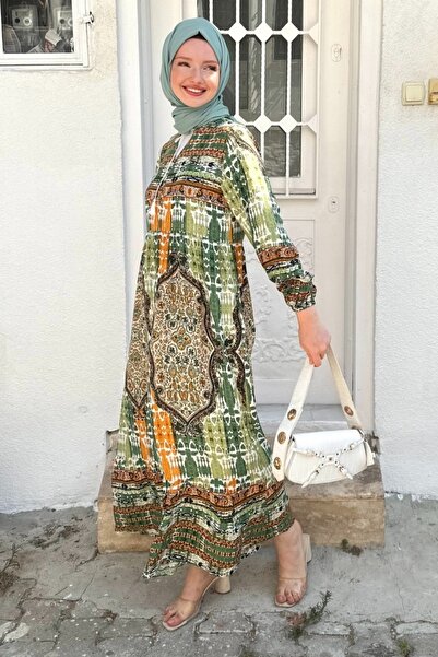 Kombinazon Φόρεμα νυφικό με μικτό σχέδιο με λαιμόκοψη με πράσινο βισκόζη