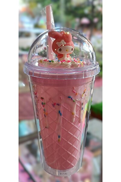 ada çanta kırtasiye Plastic Cup with Ice Cream Cone Shaped Fancy Lid and Straw 470ml Ad15995