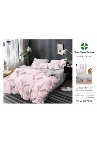 FIONNA.RO Finet Bed Linen 6 Pieces - Grey/Pink With Feathers