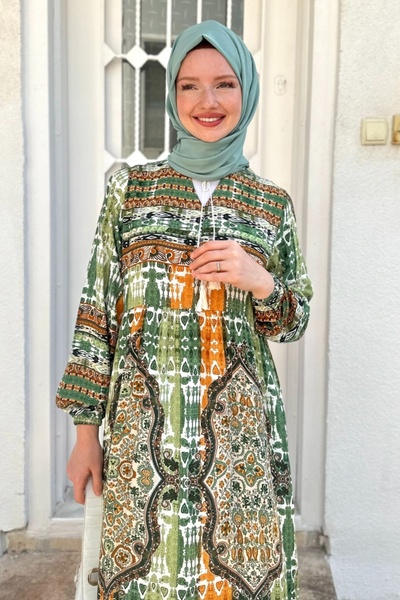 Kombinazon Φόρεμα νυφικό με μικτό σχέδιο με λαιμόκοψη με πράσινο βισκόζη