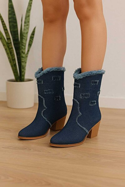 DYG STORE Kot Kumaş Kadın Kovboy Bot