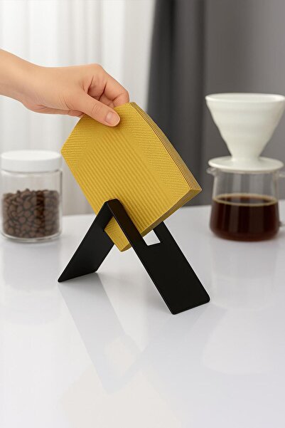 VENON 2 Li Set SİYAH METAL Filtre Kahve Stand Filtre Kahve Kağıt Tutucu Üçgen Peçetelik Kahve Köşesi